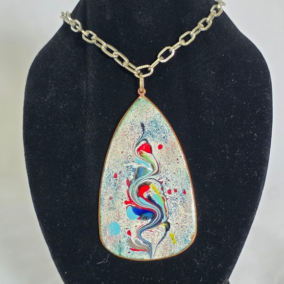 Jewelry - Vintage MCM Artisan Enamel on Copper Pendant Necklace Mid-Century Modernist